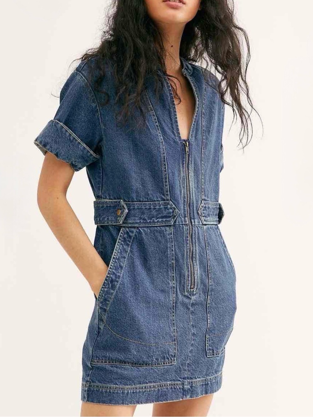 Free People “Dream On Denim Mini Dress” Size XS